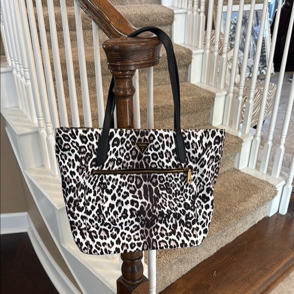 Guess Black and White Leopard Print Tote Bag - Picture 6 of 8